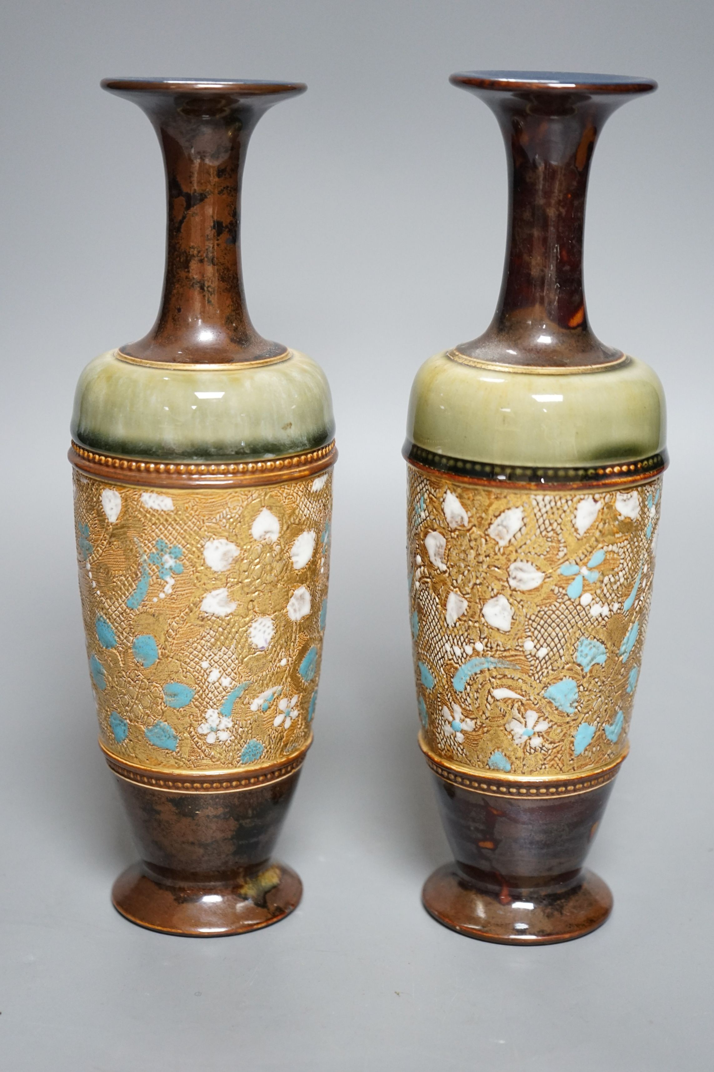 Three Whitefriars 'Coffin' vases, various colours, each 18cm high